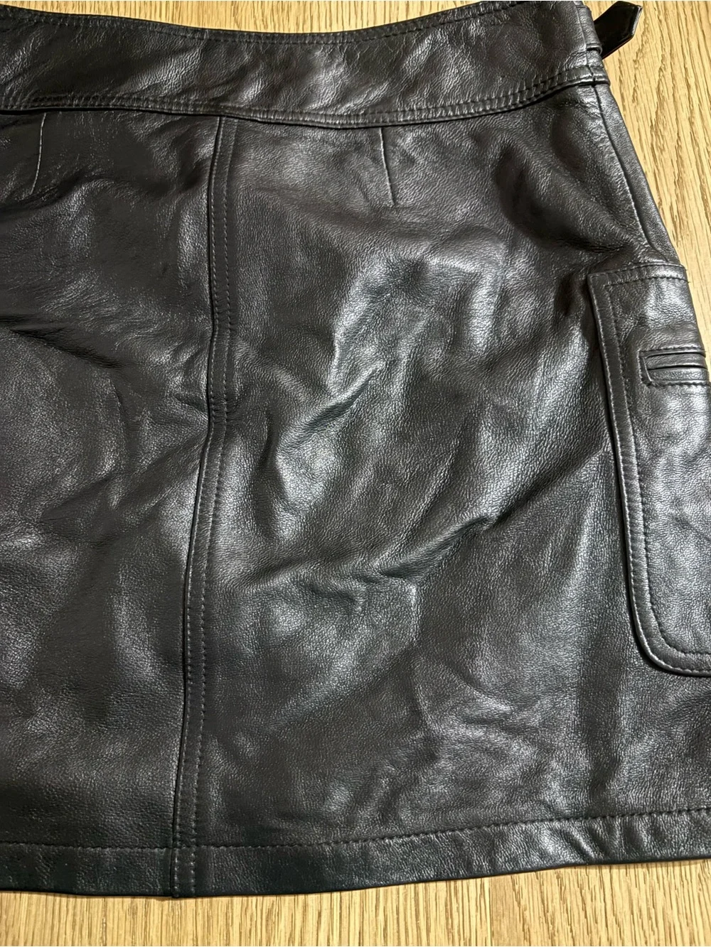 INC International Concepts Black Leather Mini Skirt with Buckle Waist